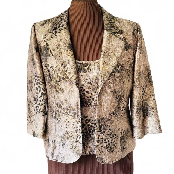 Alex Evenings Formal Fitted Jacket and Tank Set Shimmery Gold Print Sz L - Picture 1 of 14